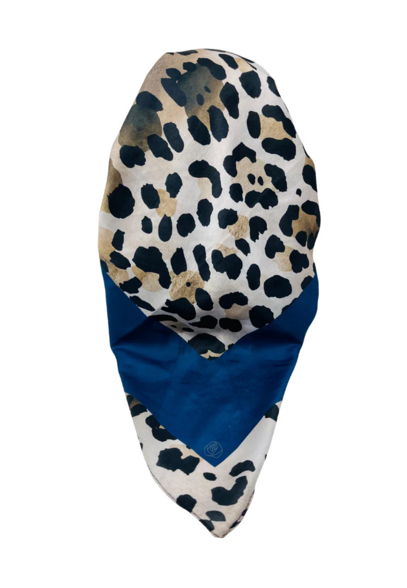 It's Younique OB-LEO-BL Brown Leopard Print Blue Border Pre-Tied Open Back Bandanna with Velvet Grip Myselflingerie.com