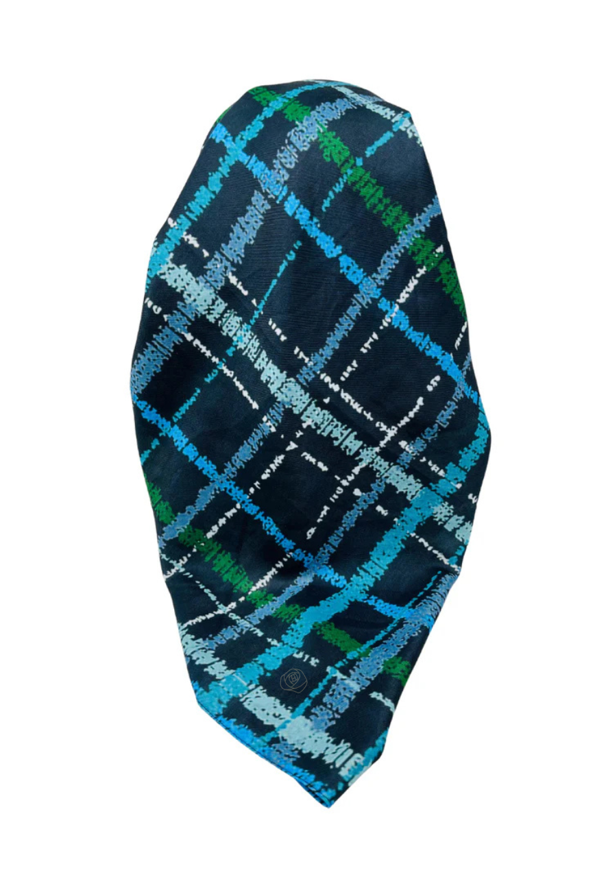 It's Younique OB-STR-BL Blue/Green Mix Stripes Pre-Tied Open Back Bandanna with Velvet Grip Myselflingerie.com