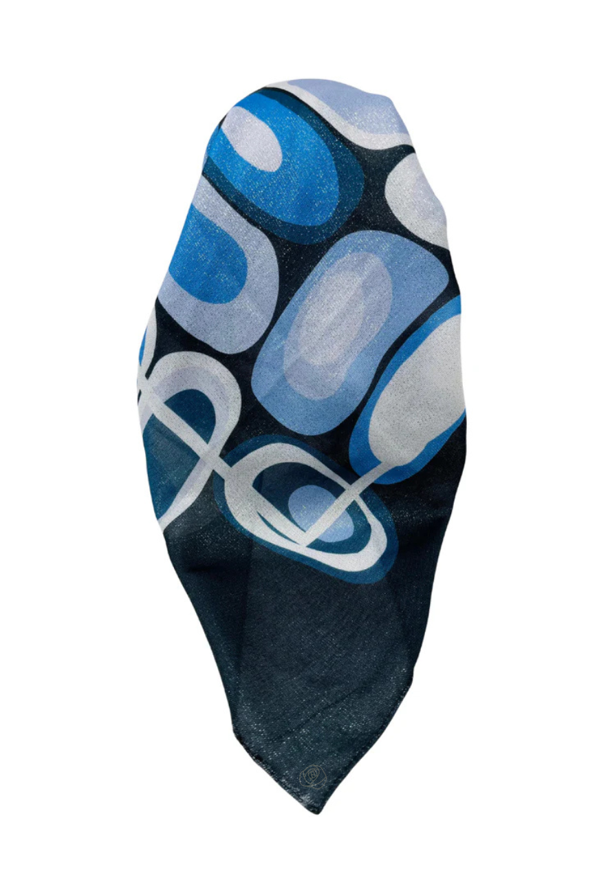 It's Younique OB-KER-BL Blue Kerchief Shimmer Designer Inspired Pre-Tied Open Back Bandanna with Velvet Grip Myselflingerie.com