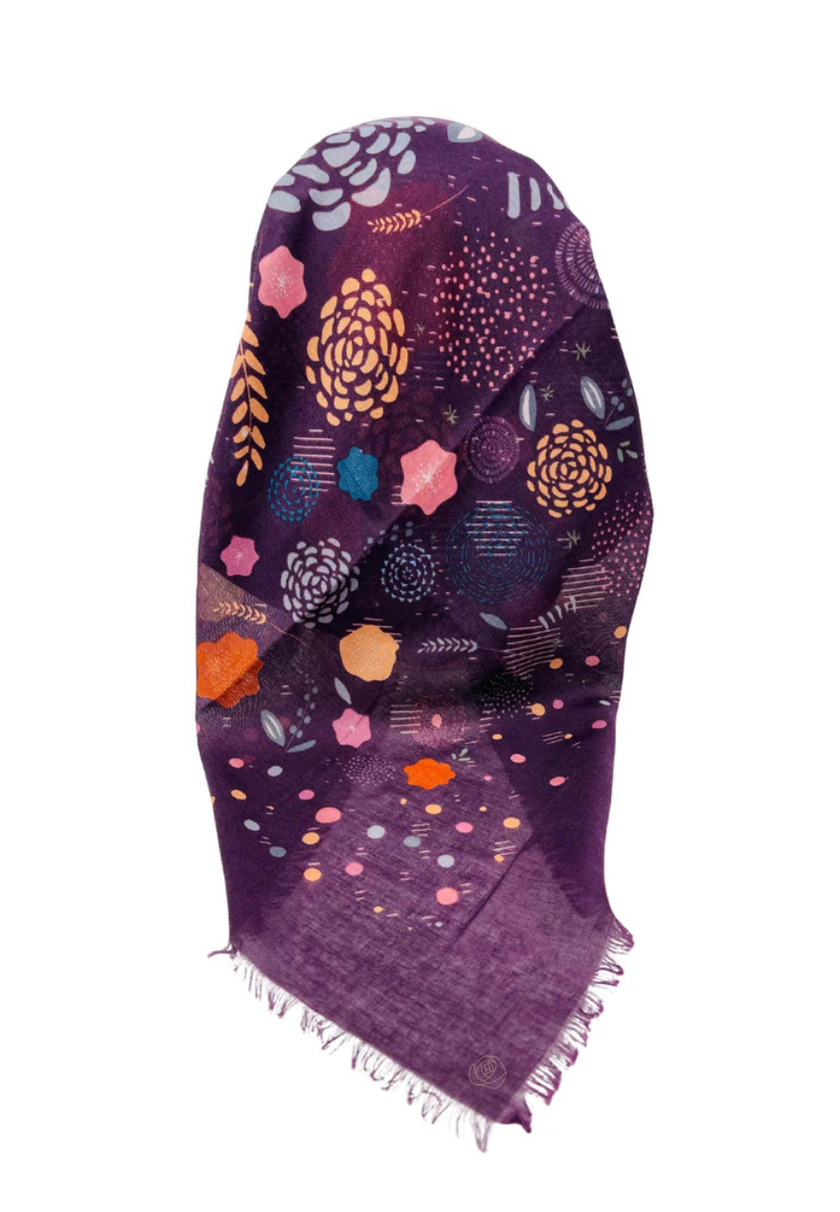 It's Younique OB-ABS-EG Eggplant Abstract Pre-Tied Open Back Bandanna with Velvet Grip Myselflingerie.com
