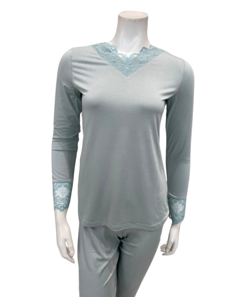 Oh! Zuza Mint Swirl Design Lace V Neck Modal Pajamas Set
