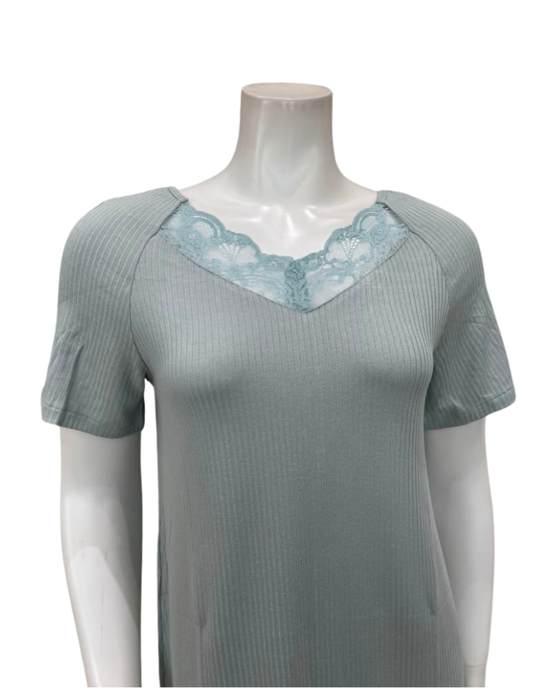 Oh! Zuza Mint Lace V Neck Short Sleeve Modal Nightshirt