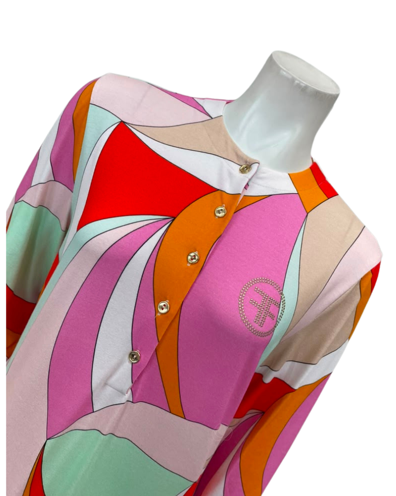 Furstenberg Vibrant Geometric Print Button Down Modal Nightgown