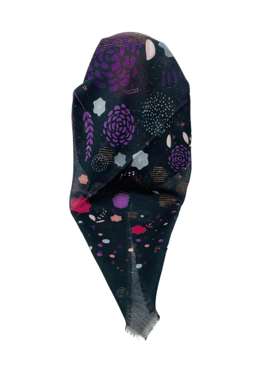 It's Younique OB-ABS-BKPU Black/Purple Abstract Pre-Tied Open Back Bandanna with Velvet Grip Myselflingerie.com