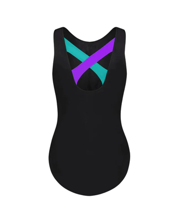 Flamingo Black/Jade/Purple Black Teen Criss Cross One Piece Bathing Suit