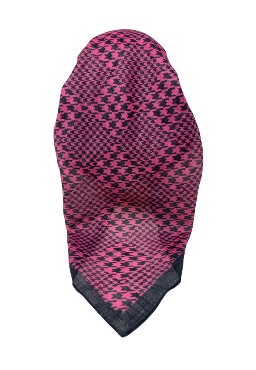 It's Younique OB-HOUND-HPBK Hot Pink/Black Houndstooth Shimmer Pre-Tied Open Back Bandanna with Velvet Grip Myselflingerie.com
