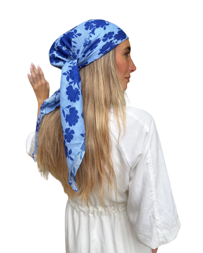 Scarf Bar Azure Bloom Square Scarf with Invisible Grip Myselflingerie.com