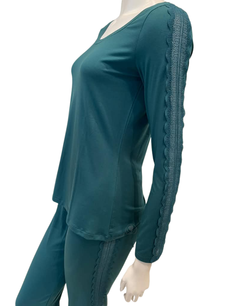 Oh! Zuza Deep Green Lace Trim Modal Pajamas Set