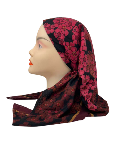 Cherie SP348A-BGY Burgundy Floral Design Adjustable Pre-Tied Open Back Bandanna