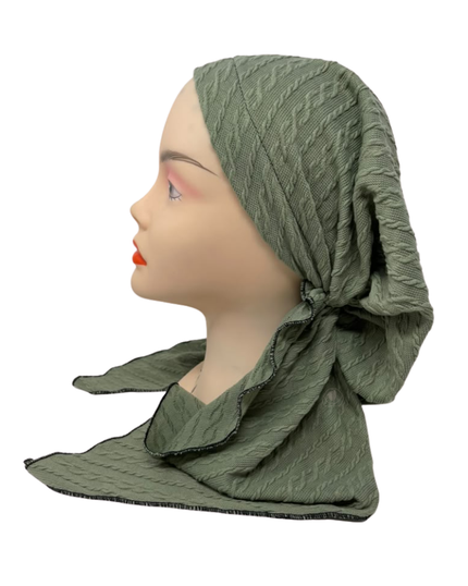 Triple Up Sage Cable Knit Unlined Pre-Tied Bandanna