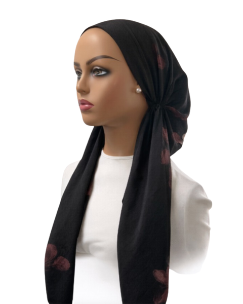 Ahead IT3098 Black Pink Imperial Noir Israeli Style Long Tails Pre-Tied Bandanna