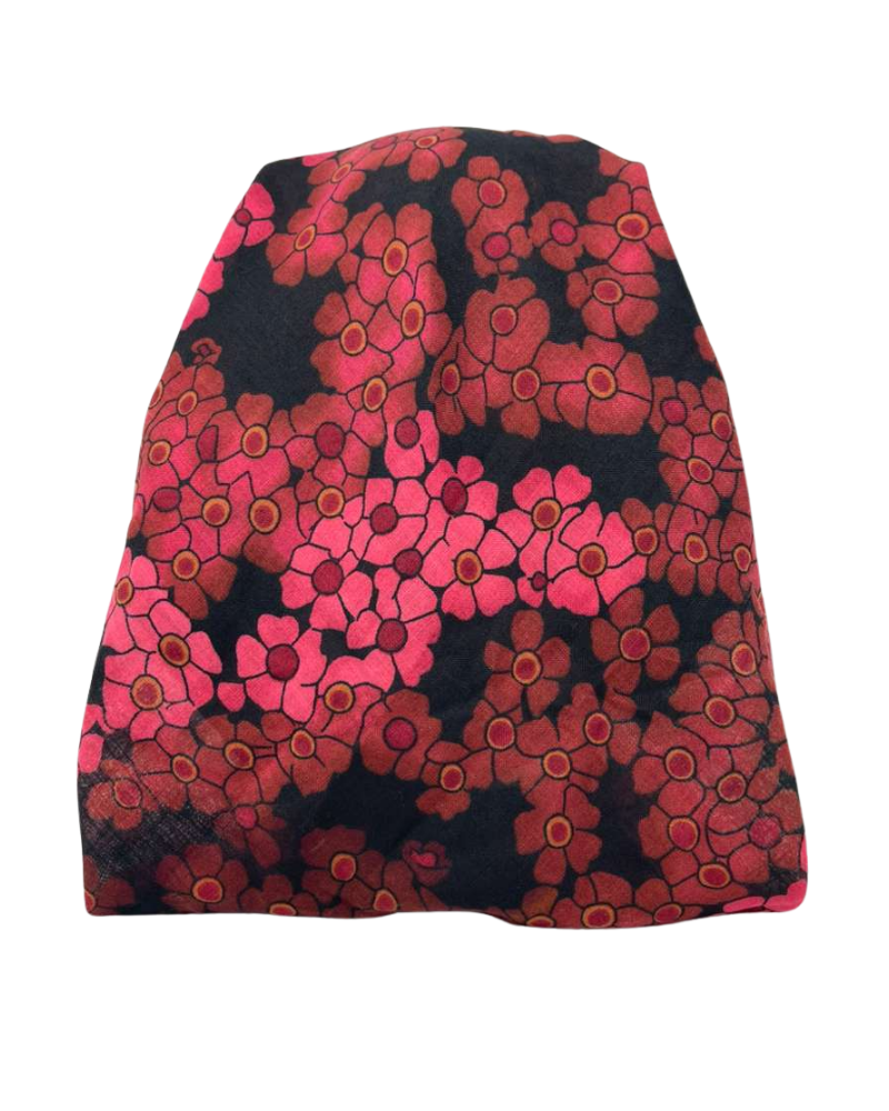 Cherie Burgundy Floral Design Adjustable Pre-Tied Open Back Bandanna
