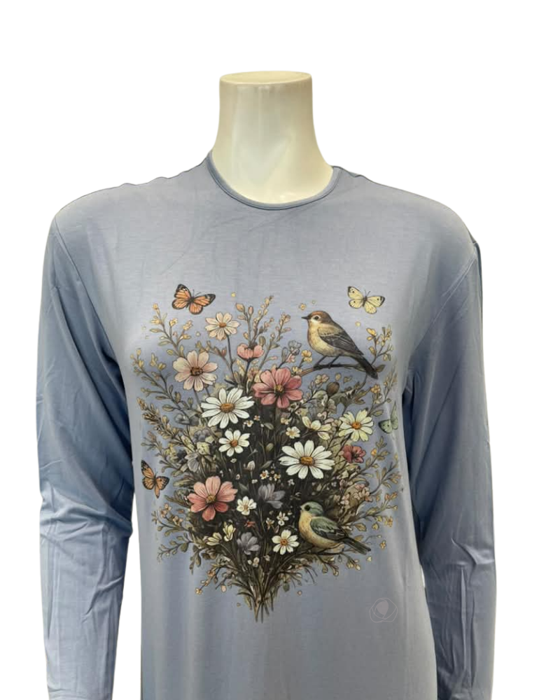 Angelice Pale Blue Garden Print Pull On Modal Nightgown