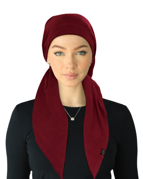 Cherie SPC309A-DBGY Deep Burgundy Solid Fringe Design Adjustable Closed Back Pre-Tied Bandanna