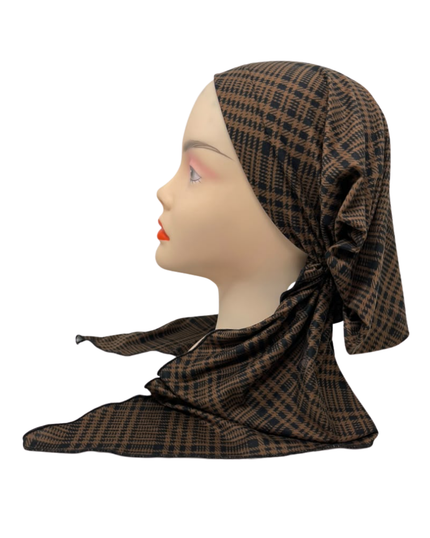 Triple Up Brown Plaid Unlined Pre-Tied Bandanna