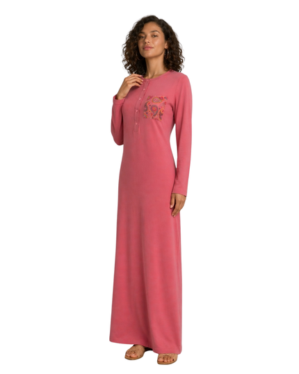 Ellwi Pink Paisley Pocket Print Button Down Cotton Nightgown