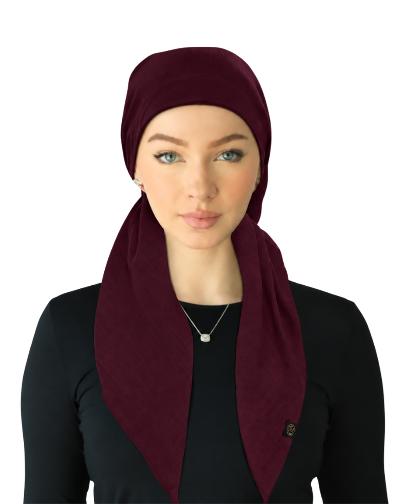 Cherie Plum Solid Fringe Design Adjustable Closed Back Pre-Tied Bandanna