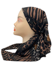 Cherie SP351A-BR Brown Geometric Leopard Design Adjustable Pre-Tied Open Back Bandanna
