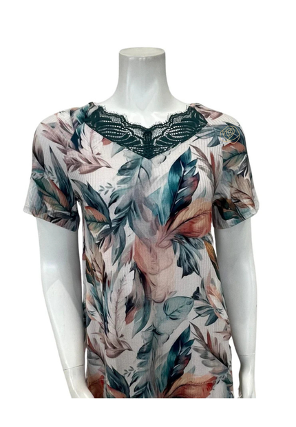 Oh! Zuza Floral Print Sheer Lace Back Ribbed Modal Nightshirt