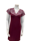 Oh! Zuza Maroon Lace V Neck Short Sleeve Modal Nightshirt