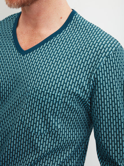 Calida 46487 #559 Deep Petrol Relax Comfy Men's 100% Cotton Pajamas Set with Cuff Myselflingerie.com