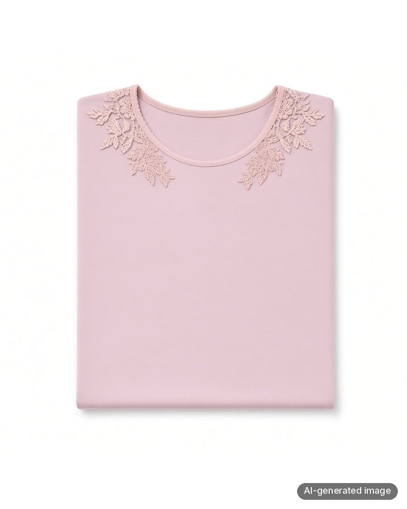 Folded Verdiani Azalea Lace Applique Pink Pull On Modal Nightgown