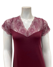 Oh! Zuza Maroon Lace V Neck Short Sleeve Modal Nightshirt