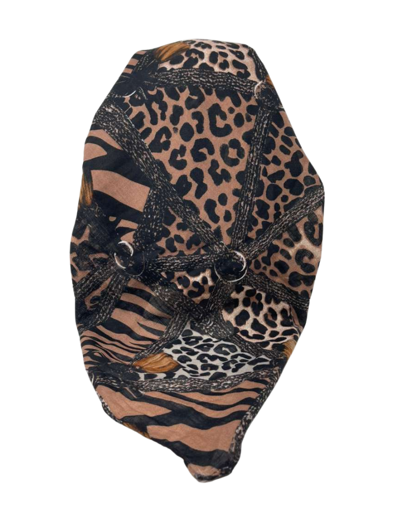 Cherie Brown Geometric Leopard Design Adjustable Pre-Tied Open Back Bandanna