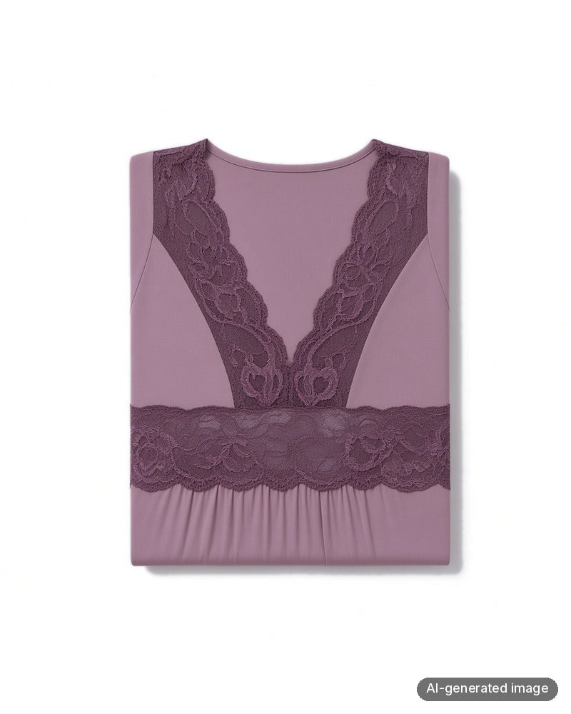 Folded Oh! Zuza Lilac Sheer Lace Modal Nightshirt