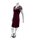 Oh! Zuza Maroon Lace V Neck Short Sleeve Modal Nightshirt