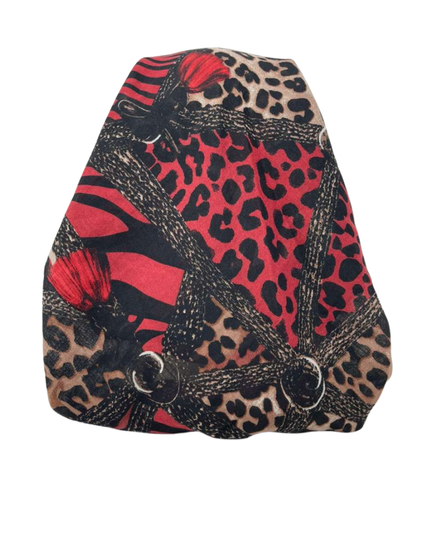 Cherie Burgundy Geometric Leopard Design Adjustable Pre-Tied Open Back Bandanna