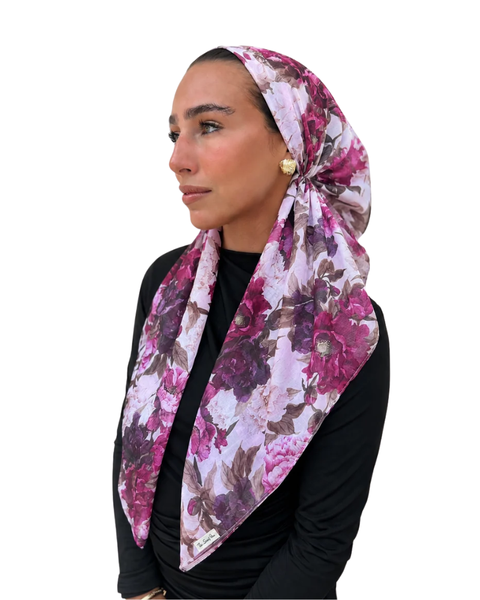 Scarf Bar Deep Berry Floral Classic Pre-Tied Bandanna with Velvet Grip