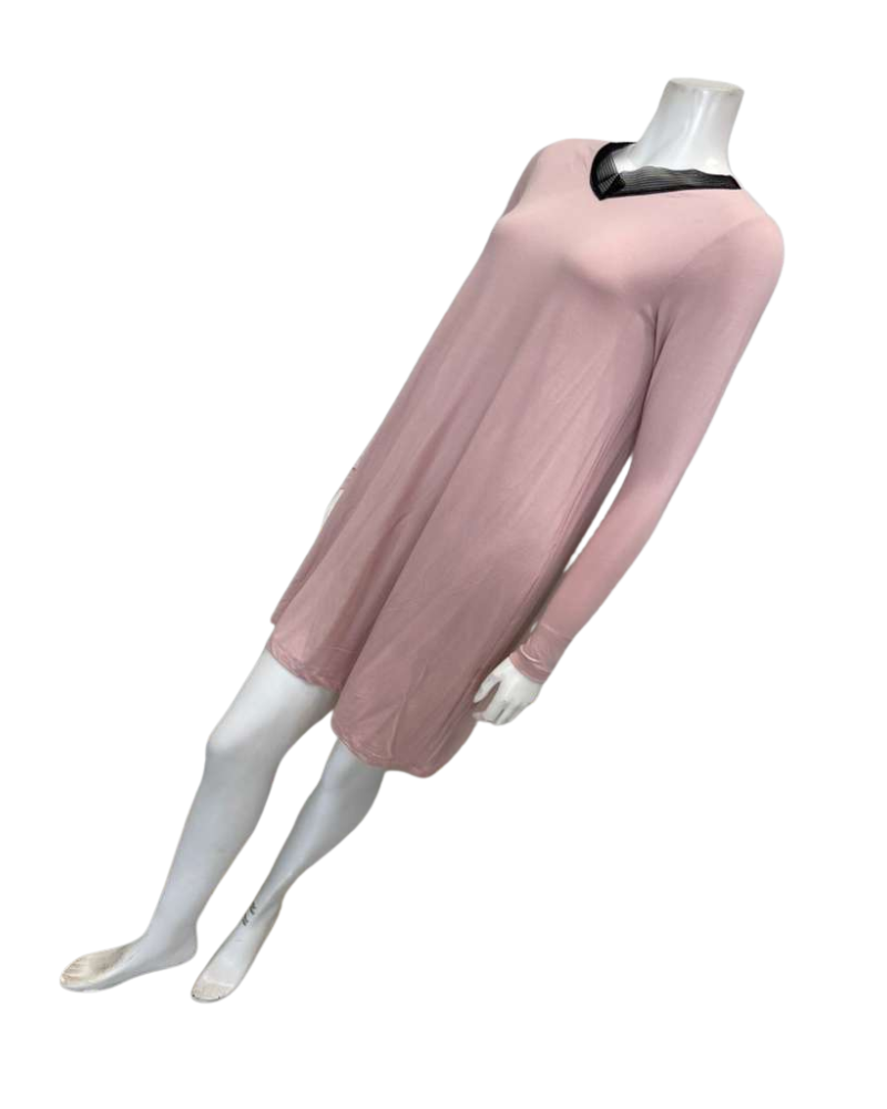 Jackie O'Loungewear Pink V Neck Lace Long Sleeves Modal Nightshirt Myselflingerie.com