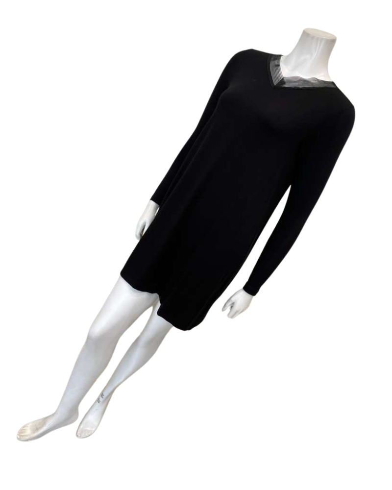 Jackie O'Loungewear Black V Neck Lace Long Sleeves Modal Nightshirt Myselflingerie.com