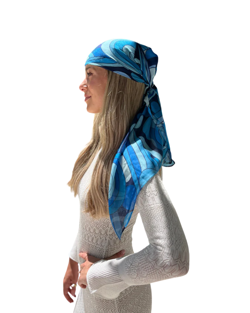 Scarf Bar Inspired Blue Capri Square Scarf with Invisible Grip Myselflingerie.com
