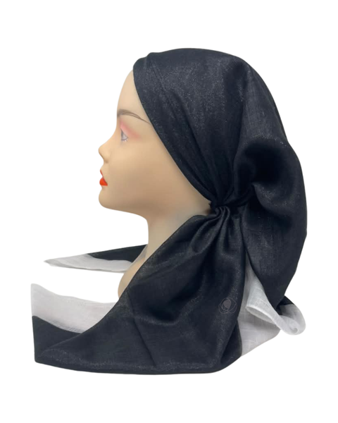 It's Younique OB-SHIM-BLKWT Black/White Border Shimmer Pre-Tied Open Back Bandanna with Velvet Grip