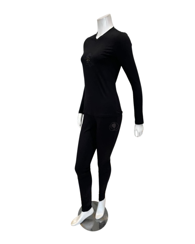 Angelice Black Royal Embroidery V Neck Modal Pajamas Set