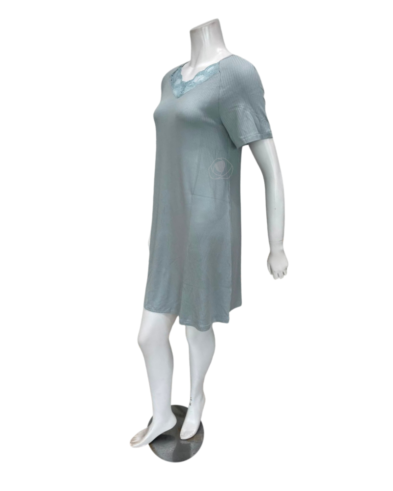 Oh! Zuza Mint Lace V Neck Short Sleeve Modal Nightshirt