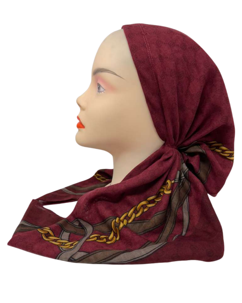 Cherie Burgundy Chain Border Design Adjustable Closed Back Pre-Tied Bandanna