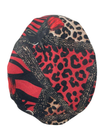 Cherie Burgundy Geometric Leopard Design Adjustable Closed Back Pre-Tied Bandanna