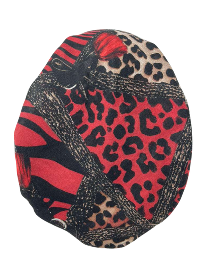Cherie Burgundy Geometric Leopard Design Adjustable Closed Back Pre-Tied Bandanna