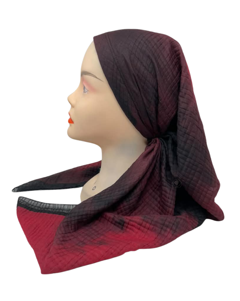 It's Younique Maroon Tie Dye Waffle Fabric Pre-Tied Open Back Bandanna with Velvet Grip