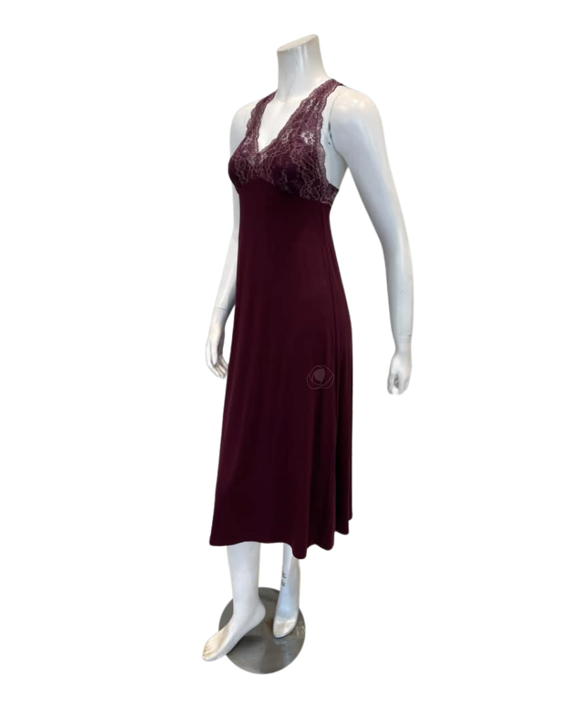 Oh! Zuza Maroon Lace Modal Nightgown