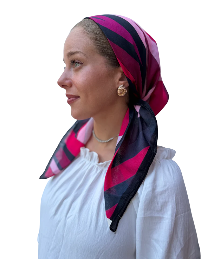 Scarf Bar Inspired Fuschia Art Deco Square Scarf with Invisible Grip Myselflingerie.com