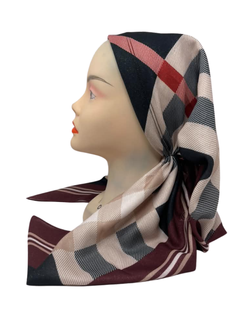 It's Younique Maroon Shimmer Burberry Inspired Pre-Tied Open Back Bandanna with Velvet Grip