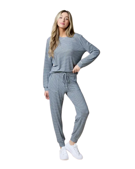 Softies Midnight Stripe Dream Jersey Crew Neck Top & Jogger Pants Pajamas Set