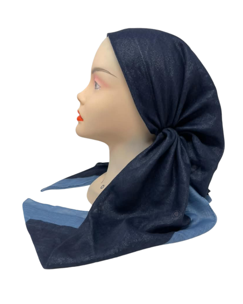 It's Younique Blue Shimmer with Light Blue Border Pre-Tied Open Back Bandanna with Velvet Grip