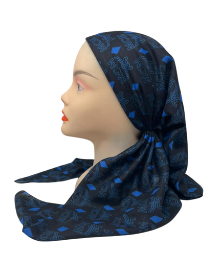 It's Younique Blue/Black MCM Designer Inspired Pre-Tied Open Back Bandanna with Velvet Grip