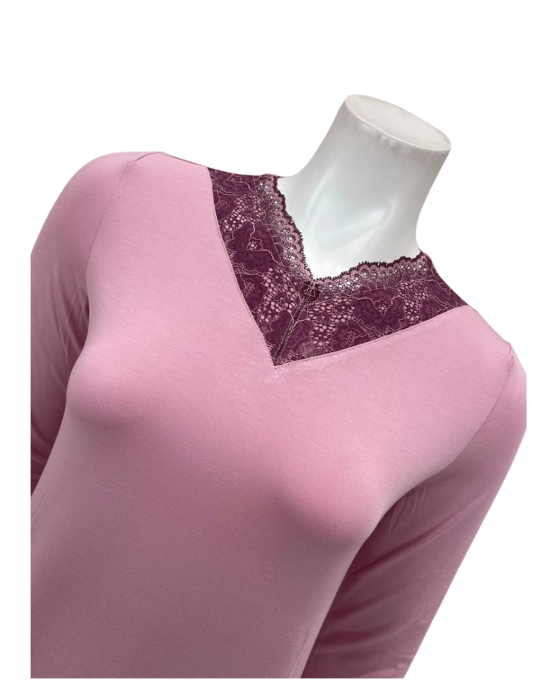 Oh! Zuza Lilac Swirl Design Modest V Neck Modal Nightshirt