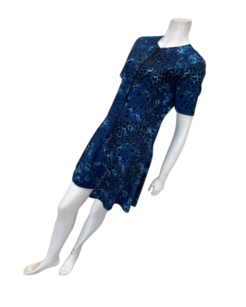 Seashells Navy Leopard Short Sleeve Zippered Swim Dress with Shorts Attached Myselflingerie.com